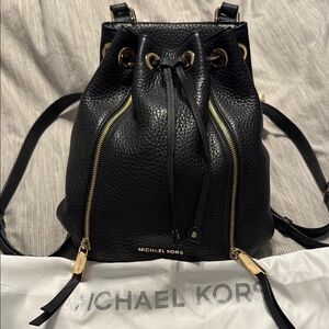 Michael Kors Black Leather Drawstring Backpack